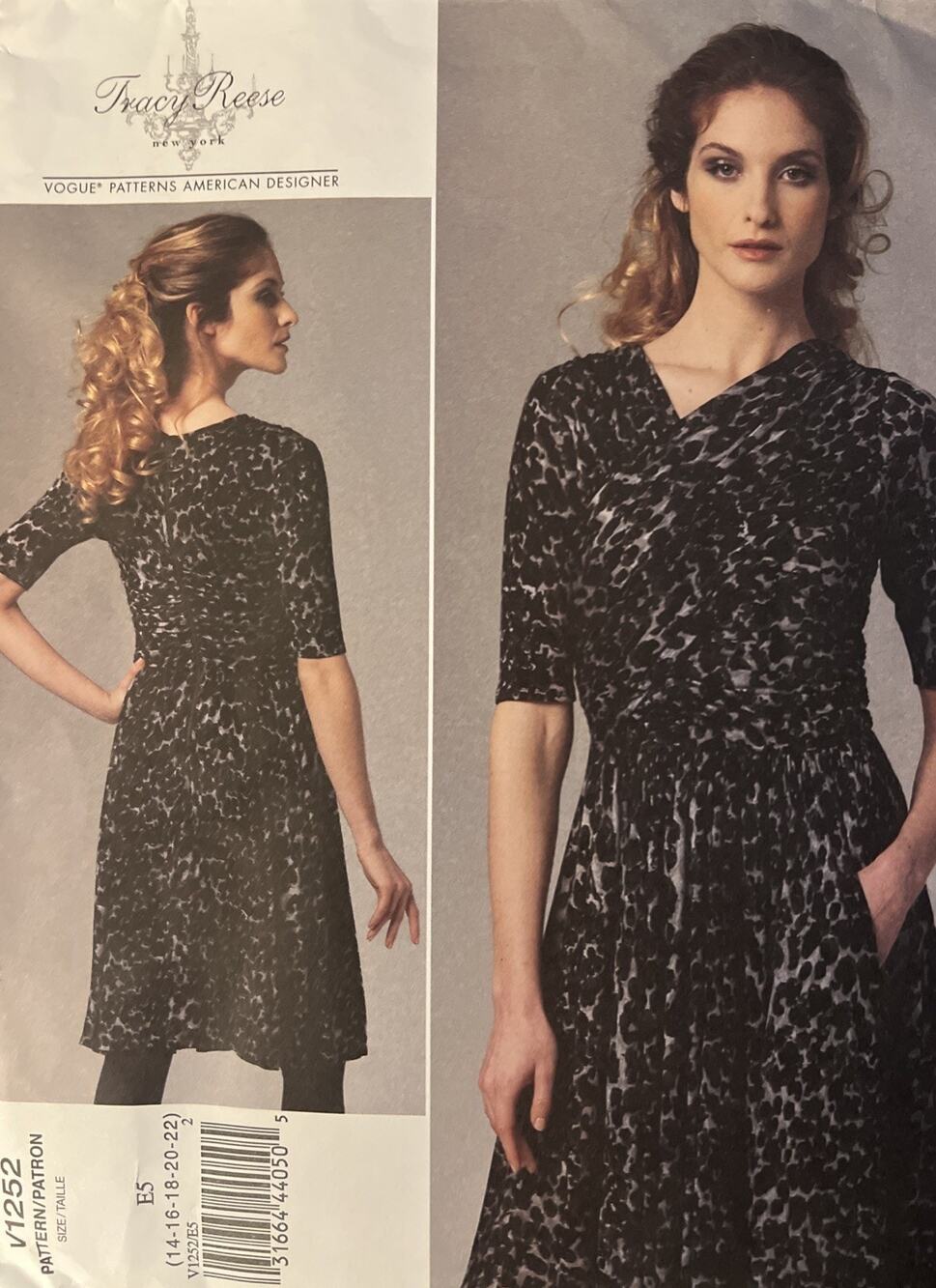Vogue V1252 TRACY REESE American Designer Dress Front Drape Sz 14-22 UNCUT